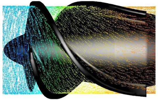 Eine Strömungssimulation der Blutpumpe CAREFLOW zur blutschonenden Herzunterstützung. Die medizintechnischen Lösungen entstammen einem Spin-off des DLR.(DUALIS MedTec)