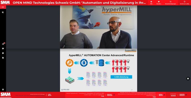 Rico Müller und Claudio Joira, Open Mind Technologie Schweiz GmbH erklärten wie man seine CAD/CAM Programmierung mit dem HyperMill Automation Center entlasten kann. (VCG)