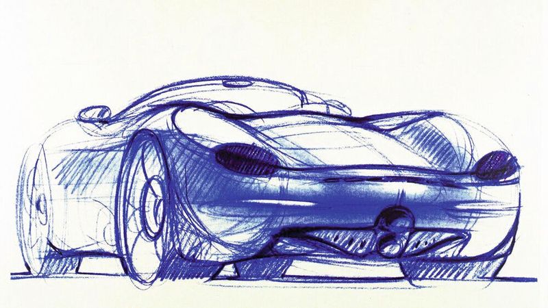 Designskizze vom Porsche Typ 986 Boxster, 1992. (Bild: Porsche AG)