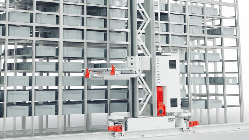 Zu den typischen Anwendungsfällen der Power and Energy Solutions von SEW-Eurodrive gehören u. a. Regalbediengeräte.(Bild:  SEW-Eurodrive)