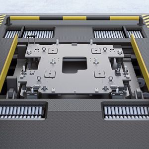 Die Batterien werden von einem Roboter aus dem Unterboden gezogen und ersetzt.(Bild:  Nio)