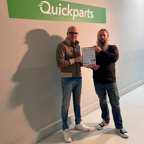 From left, Luke Moore, Chief Manufacturing and Technology Officer; Gary Bleau, Director of Operations; and Rick Dadez, Global Vice President of Information Technology at the Quickparts facility in Detroit, USA with their ISO27001:2022 certificate(Source:  Quickparts)