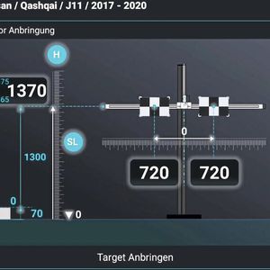 Die zum Kalibriersystem dazugehörige App („Q.mAPP“) zeigt dem Nutzer die Aufstell- und Ausrichtwerte des Kalibriergestells für die Fahrzeugmodelle an. (Bild:  Beissbarth)