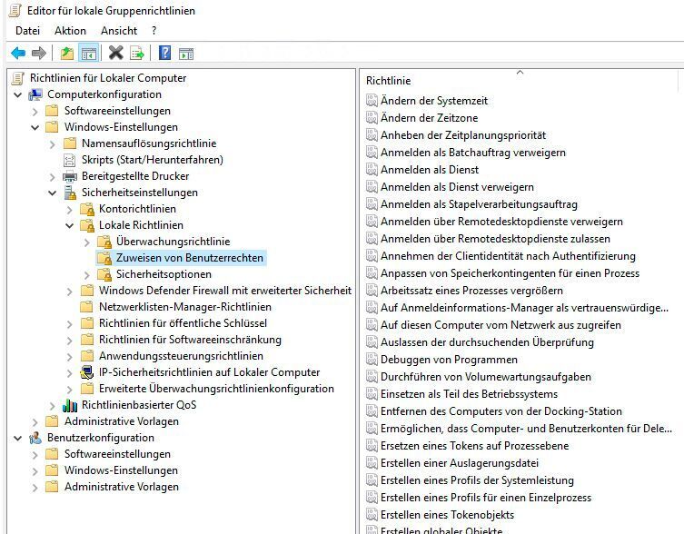 Lokale Benutzerrechte mit Gruppenrichtlinien steuern. (Joos)