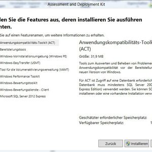 Während der Installation wählen Adminstratoren aus, welche Tools des ADK installiert werden sollen. Das ADK kann auch skriptbasiert über die Befehlszeile installiert werden. Dazu verwenden Administratoren den Befehl  adksetup /quiet /installpath  /features . adksetup /list zeigt alle verfügbaren Features an.