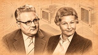 Unternehmensgeschichte: Wilhelm und Marie Harting gründeten 1945 in Minden die „Wilhelm Harting Mechanischen Werkstätten“. Aus dem kleinen Betrieb entwickelte sich ein weltweit führender Anbieter industrieller Verbindungstechnik. Die Illustration ist von historischen Porträts der beiden Gründer inspiriert. (Bild: Dall-E / KI-generiert)