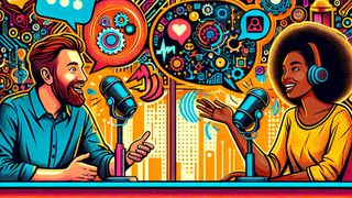 Modern und kommunikativ: Podcasts sprechen an. (© Dall-E / KI-generiert)