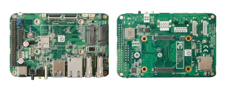 Das Mainboard des CM5-Pico bietet Platz für eine M.2-2280-SSD sowie eine weitere M.2-3042-Schnittstelle für ein 4G- oder 5G-Funkmodul. Zudem sind der übliche 40-polige GPIO-Anschluss, RS23 und zwei CSI-2-Interfaces für Kameras an Bord. Auf der Unterseite der Platine sind die beiden Anschlussleisten für das Compute Module 5 zu sehen. (Bild: Zotac)