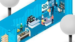 Das Fraunhofer-IAO-Labor im mobilen Container macht die Entwicklung komplexer technischer Systeme erlebbar.  (Taras Livyy - stock.adobe/filo, Poganka06 - iStock/Fraunhofer IAO)