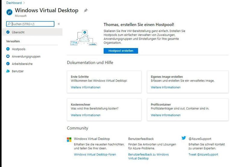 Einrichten von Windows Virtual Desktop im Azure-Portal. (Joos / Microsoft)