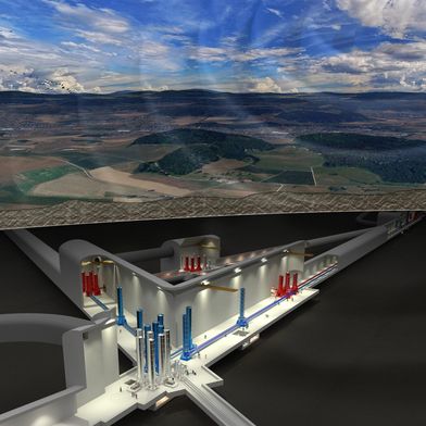 So könnte das unterirdische Einstein-Teleskop aussehen. Darstellung Projektbüro Einstein Teleskop – Euroregion Maas-Rhein. (Bild: Marco Kraan/Nikhef)
