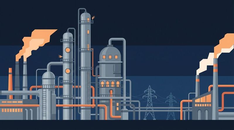 Rund um die Uhr am Netz: Die Prozessindustrie läuft ohne Pause und mit ihr die Stromrechnung.(Bild:  Gemini / KI-generiert)