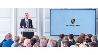 Albrecht Reimold, Vorstand für Produktion und Logistik der Porsche AG, zur offiziellen Grundsteinlegungder fünften Werkserweiterung am Standort Leipzig. (Porsche)