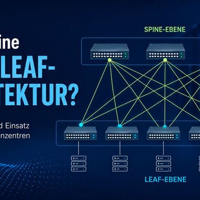 In einem Netzwerk mit Spine-Leaf-Architektur gibt es zwei Switching-Ebenen. Die Leaf-Switches sind mit allen Spine-Switches verbunden. (Bild: ChatGPT / KI-generiert)