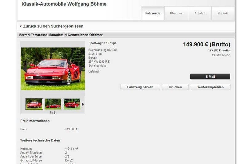 Haben die Flammen wohl zerstört: Ferrari Testarossa Monodata. (Screenshot)