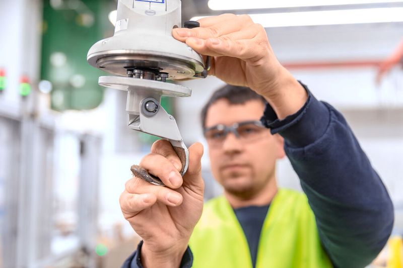 In der Endkontrolle der Friamat-Schweißgeräte braucht es verschiedene Greifer. Mithilfe der Schnellwechseladapter ist der Schmalz-Jumboflex schnell einsatzbereit.  (Bild: M. Wagenhan)