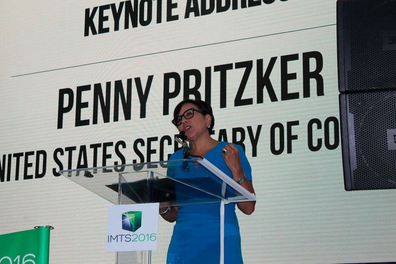 Secretary of Commerce Penny Pritzker delivered the keynote remarks at the opening ceremony of IMTS on 12 September. Speaking before hundreds of attendees, Secretary Pritzker highlighted the Department of Commerce’s role in strengthening America’s manufacturing industry. (Schulz)