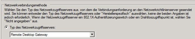 Stellen Sie sicher, dass die Option „Remote Desktop Gateway“ bei Typ des „Netzwerkzugriffsservers“ aktiviert ist. Wechseln Sie auf die Registerkarte „Bedingungen“ und klicken Sie auf „Hinzufügen“. Markieren Sie „Integritätsrichtlinien“ und klicken Sie wiederum auf „Hinzufügen“. Wählen Sie die Richtlinie „Unsicher-Verbindung nicht erlaubt“ aus. (Bild: Th. Joos)