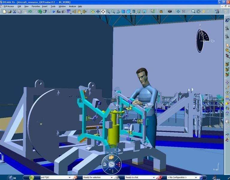 Die in Catia V6 erzeugten CAD-Daten können direkt in den nachfolgenden Prozessen genutzt werden – zum Beispiel in Delmia für die Produktionsplanung.  Bild: Dassault Systèmes (Archiv: Vogel Business Media)