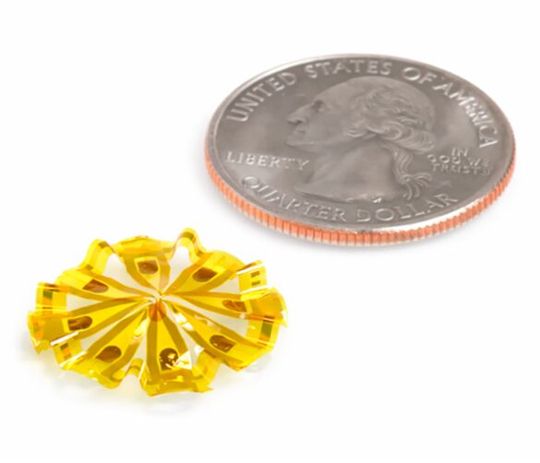 The full device next to a quarter for scale.(Source:  John A. Rogers/Northwestern University)