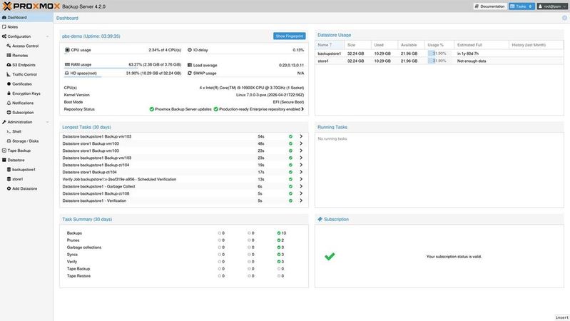 Proxmox Backup Server ist eine Software zur Sicherung und Wiederherstellung von virtuellen Maschinen, Containern und physischen Hosts.(Bild:  Proxmox)