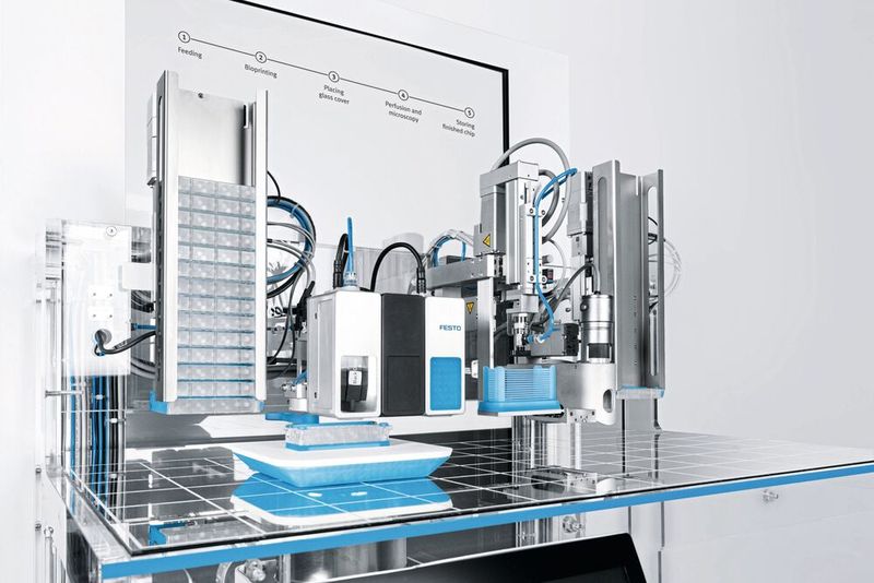 Gemeinsam mit Experten der TU Darmstadt hat Festo eine Lösung entwickelt, die die automatisierte Herstellung von Organs-on-a-Chip demonstriert.(Bild:  Festo)