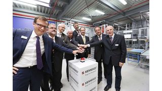 Von links nach rechts: Christopher Mennekes (geschäftsführender Gesellschafter Mennekes-Gruppe), Frank Vogel (Landrat), Günther Baumann (MdB), Walter Mennekes (geschäftsführender Gesellschafter Mennekes-Gruppe), Paulinus Pauly (Geschäftsführer Technoplast GmbH / Mennekes Elektrotechnik Sachsen GmbH), Sven Morlok (Wirtschaftsminister Sachsen), Steffen Flath (CDUFraktionsvorsitzender im Sächsischen Landtag), Udo Ott (Bürgermeister Gemeinde Sehmatal). (Mennekes)