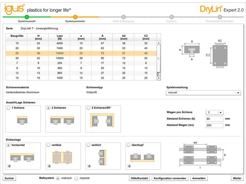 Mit der App Drylin Linearführungen Experten von Igus können Anwender einfach geeignete Drylin Linearführungen speziell für Ihre Anwendung finden, konfigurieren und die voraussichtliche Lebensdauer berechnen. (Igus)