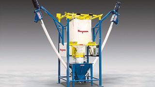 Der Big-Bag Entleerer fördert die vollständige Entleerung von Big-Bags, wobei zwei flexible Schneckenförderer nachgeschaltete Prozesse separat oder gleichzeitig beschicken. (Bild: Flexicon)