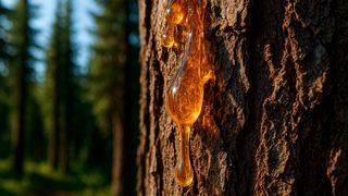 Harz von Nadelbäumen enthält Abwehrstoffe gegen Fraßfeinde. Manche dieser Substanzen nutzen die Bäume schon seit vielen Jahrmillionen, andere sind in der Evolution erst später entstanden. (Symbolbild) (Bild: GPT Image Generator / KI-generiert)