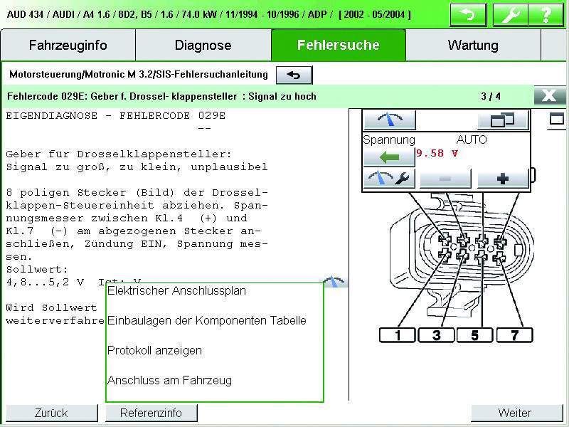 Auch Diagnoseneulinge kommen mit der klar strukturierten Bedienoberfläche des KTS 340 schnell zurecht. Notwendige Bauteileprüfungen (hier Spannungsmessung) können dank integriertem Multimeter in „einem Aufwasch“ abgearbeitet werden. (Archiv: Vogel Business Media)