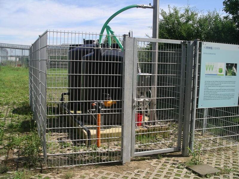 Gaswäscher zur CO2-Düngung: Aus einer Rauchgasleitung vom Braunkohlekraftwerk wird CO2 in die Algensuspension geleitet, damit die Mikroorganismen optimale Wachstumsbedingungen haben.  (Bild: Dr. Isenburg)