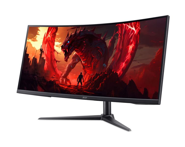 Der gebogene Acer Nitro XZ340CKR P bietet auf 34 Zoll eine Auflösung von 5.120 × 2.160 Bildpunkten. Neben der Bildwiederholrate von bis zu 180 Hz bei nativer Auflösung gibt es einen DFR-Modus mit 2.560 × 1.080 Pixel bei 360 Hz. (Bild: Acer)