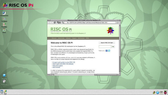 Das auf ARM-Prozessoren spezialisierte RISC OS war schon von früh eine Alternative zu den überwiegend Linux-basierten Betriebssystemen für Raspberry Pi. (Screenshot)
