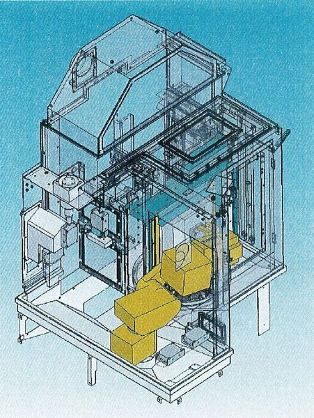 Entgraten, Waschen, Trocken und Ausbringen: Prinzipskizze des voll ausgebauten Service-Moduls der J3 i. Bild: Makino (Archiv: Vogel Business Media)