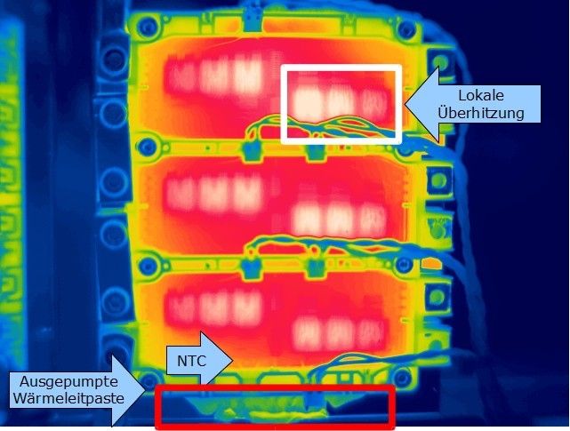 Bild 5: Die thermographische Aufnahme eines EconoPACK+ während des Belastungstests. (Bild: Infineon)