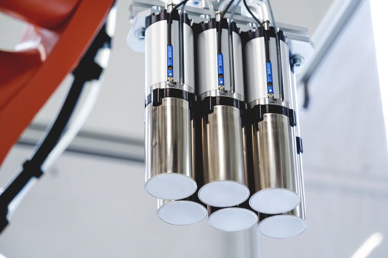 Der Magnetgreifer SGM-SV-BY bewegt Rundzellen mit einem Durchmesser von 46 Millimetern sowohl in der Zellproduktion als auch in der Modulmontage.(Bild:  J. Schmalz GmbH)