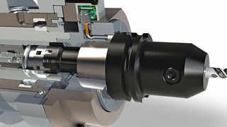 Bild 1: Planko ist so in die Werkzeugspindel integriert, dass die Elektro- nikbaugruppe in der rotierenden Spindelwelle autark arbeitet. (OTT-Jakob Spanntechnik)