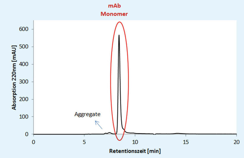 Abb.4: HPLC-SEC-Analyse eines monoklonalen Antikörpers nach Protein-A-Affinitätschromatographie im Downstream-Prozess (Bild: Sartorius)