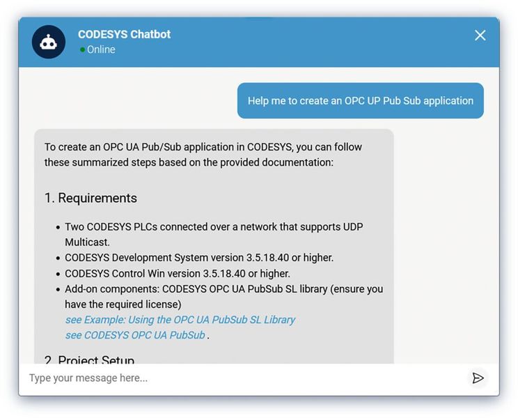 The AI chatbot in the Codesys online help relies exclusively on the documentation provided by the tool manufacturer. (Image:Codesys)