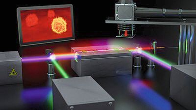 Quanten-Imaging-Aufbau für die mikroskopische Untersuchung von Krebszellen. Quanten-Imaging-Aufbau für die mikroskopische Untersuchung von Krebszellen.