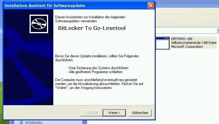 Damit BitLocker-Verschlüsselte USB-Sticks unter Windows XP und Windows Vista lesbar sind, benötigen Anwender das kostenlose BitLocker To Go Lesetool von Microsoft. (Bild: Joos)