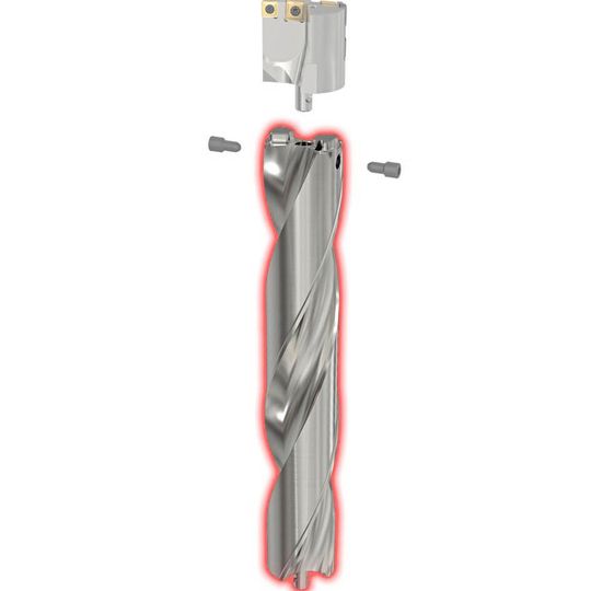 Iscar stellt die «MD-Extension»-Bohrkörperverlängerung für seine Modudrill-­Linie vor. Damit verlängern Anwender ihre Bohrer um 200 Millimeter und erreichen Bohrtiefen bis 600 Millimeter.(Bild:  Iscar)