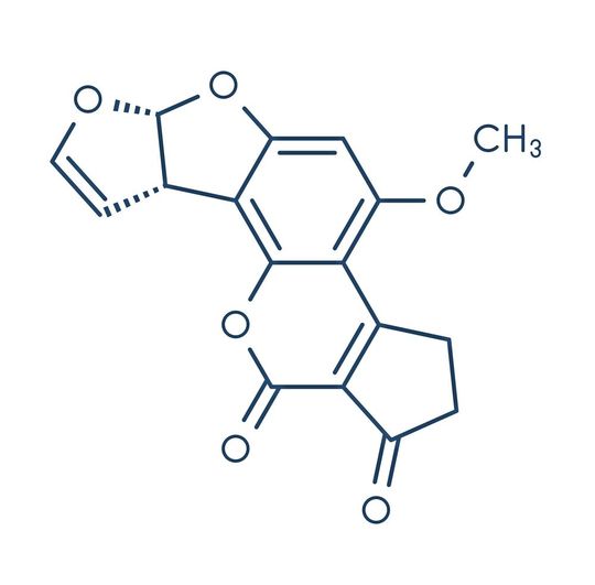 Abb.1: Struktur des Aflatoxins B1, eines der Schimmelpilzgifte, die im vorliegenden Fall analysiert wurden. Abb.1: Struktur des Aflatoxins B1, eines der Schimmelpilzgifte, die im vorliegenden Fall analysiert wurden.