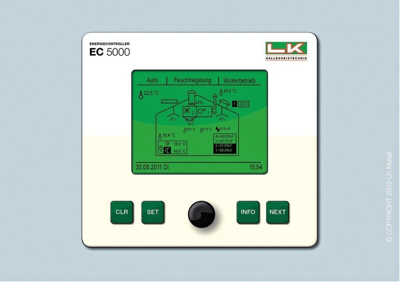 Mit dem neuen intelligenten Energiecontroller Typ EC 5000 für das dezentrale Hallenheizsystem Typ R-B lassen sich alle Parameter per bedienerfreundlicher Systemführung einstellen. Bild: LK-Metallwaren (Archiv: Vogel Business Media)