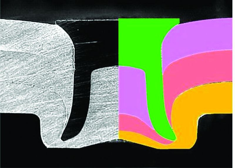 Stanznieten:  Darstellung realer und virtueller Umformung bei einem Stanznietvorgang. (Archiv: Vogel Business Media)