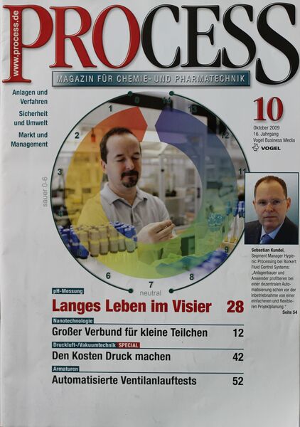 Oktober 2009   Top Themen:  - Langes Leben im Visier - Großer Verbund für kleine Teilchen - Den Kosten Druck machen - Automatisierte Ventilanlauftests (Bild: PROCESS)