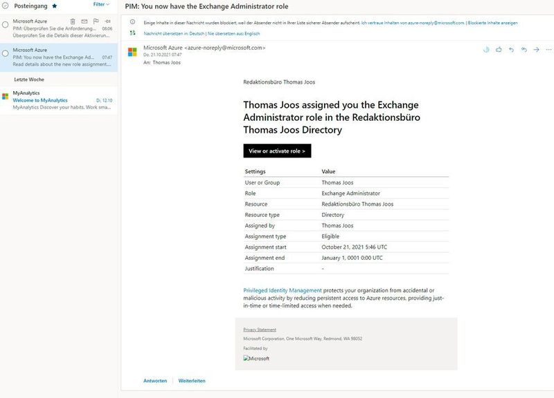 Zuweisen von Rechten in Azure AD Privileged Identity Management. (Joos)