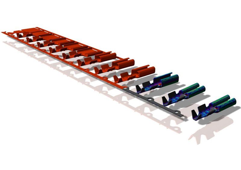 Stampack Xpress 2021.1 berücksichtigt auch den Bruchanteil an Schneidkanten von Stanzteilen sowie diverse Wandstärken der zu stanzenden Blechplatine. So werde etwa die Umformsimulation elektronischer Kontakte präziser, heißt es. (Stampack)