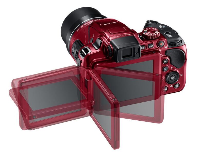 Die Coolpix B700 wird 509 Euro (UVP) kosten und in den Farben Schwarz und Rot ab April zu haben sein. Die Kamera verfügt über ein 60-faches-Zoom-Objektiv mit Super-ED-Glaslinse. Filme können in 4K-UHD- gedreht, Fotos im RAW-Format gespeichert werden. Dank seitlichem Zoomschalter liegt die Kamera auch beim Filmen ruhig in der Hand.  (Nikon)